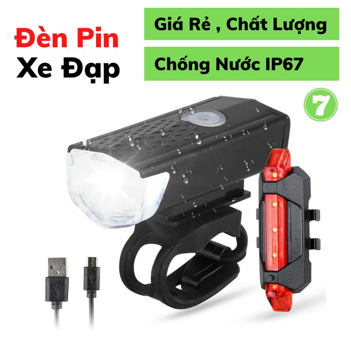 Đèn pha LED siêu sáng + Đèn báo hiệu gắn đuôi xe đạp cổng sạc USB (Combo 2 đèn) nhiều chế độ sáng cho xe đạp địa hình, các loại xe đạp, siêu sáng ,siêu tiện lợi