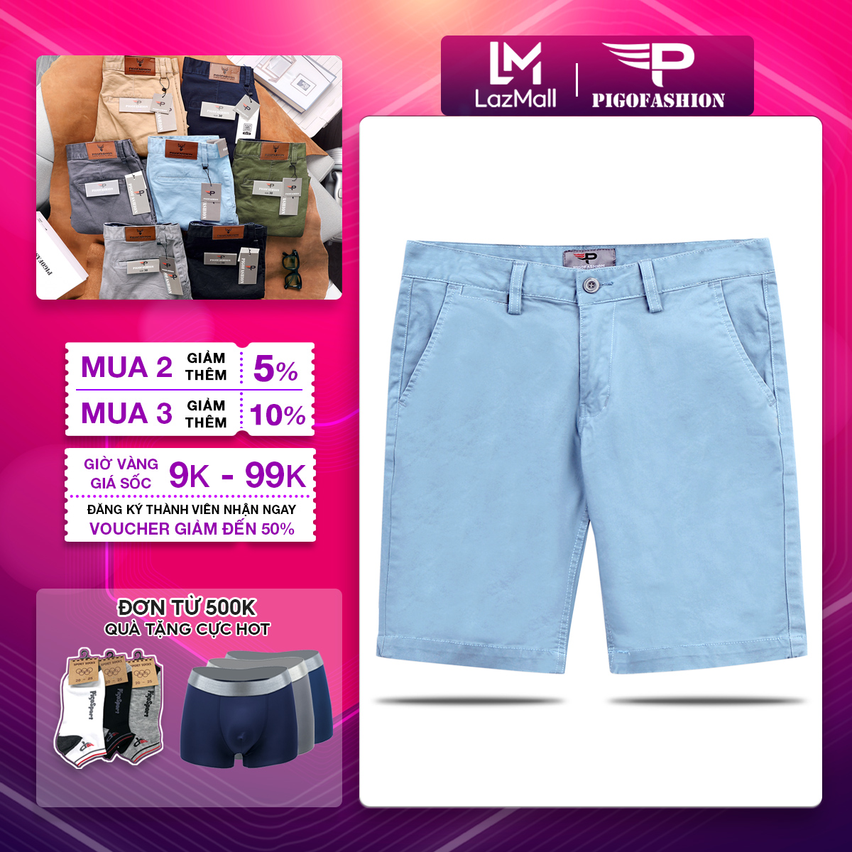 Quần Short Đùi Nam Kaki Pigo Fashion Premium Chuẩn Fs Psk03 (Chọn Màu)