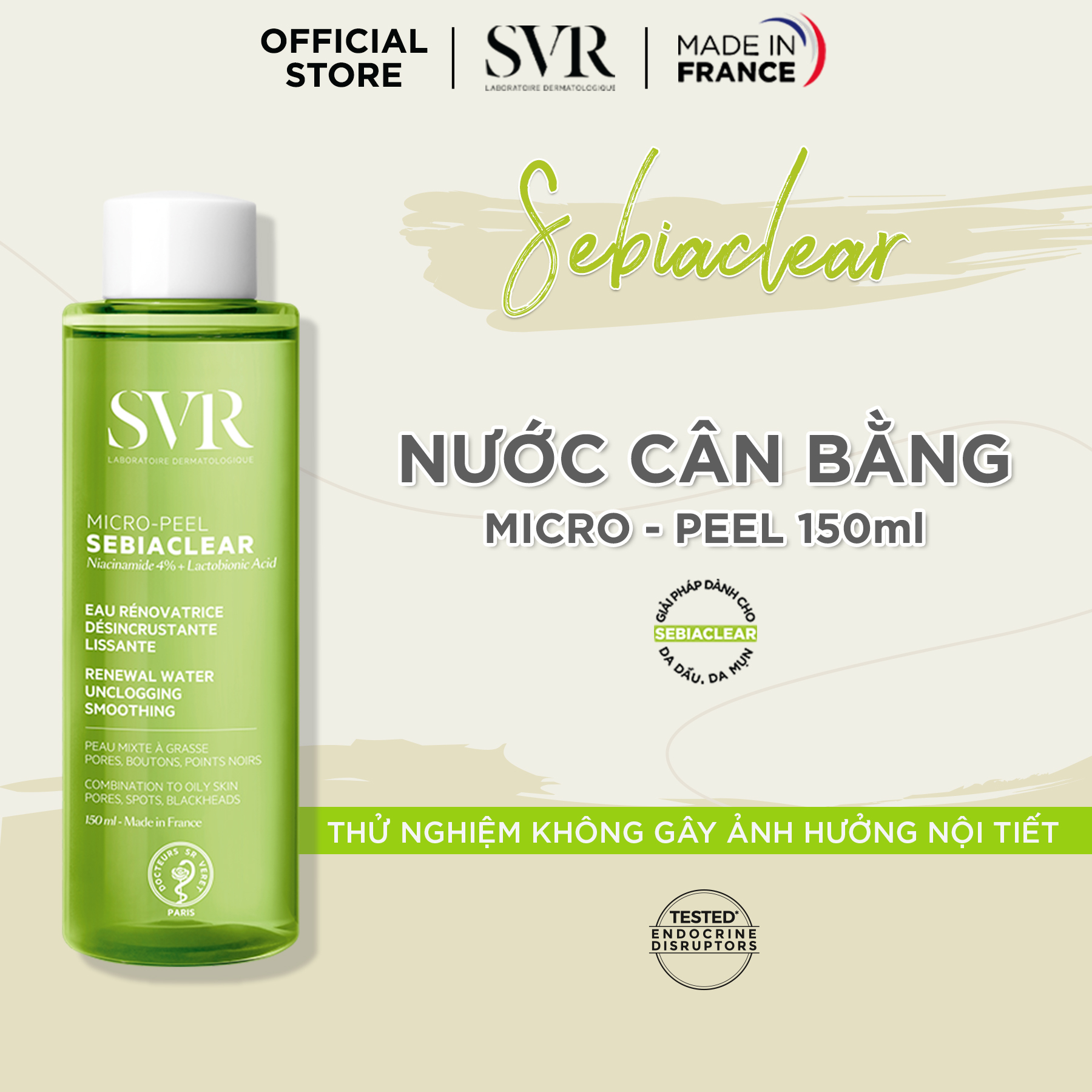 Nước cân bằng da dành cho da dầu, mụn svr sebiaclear micro-peel 150ml