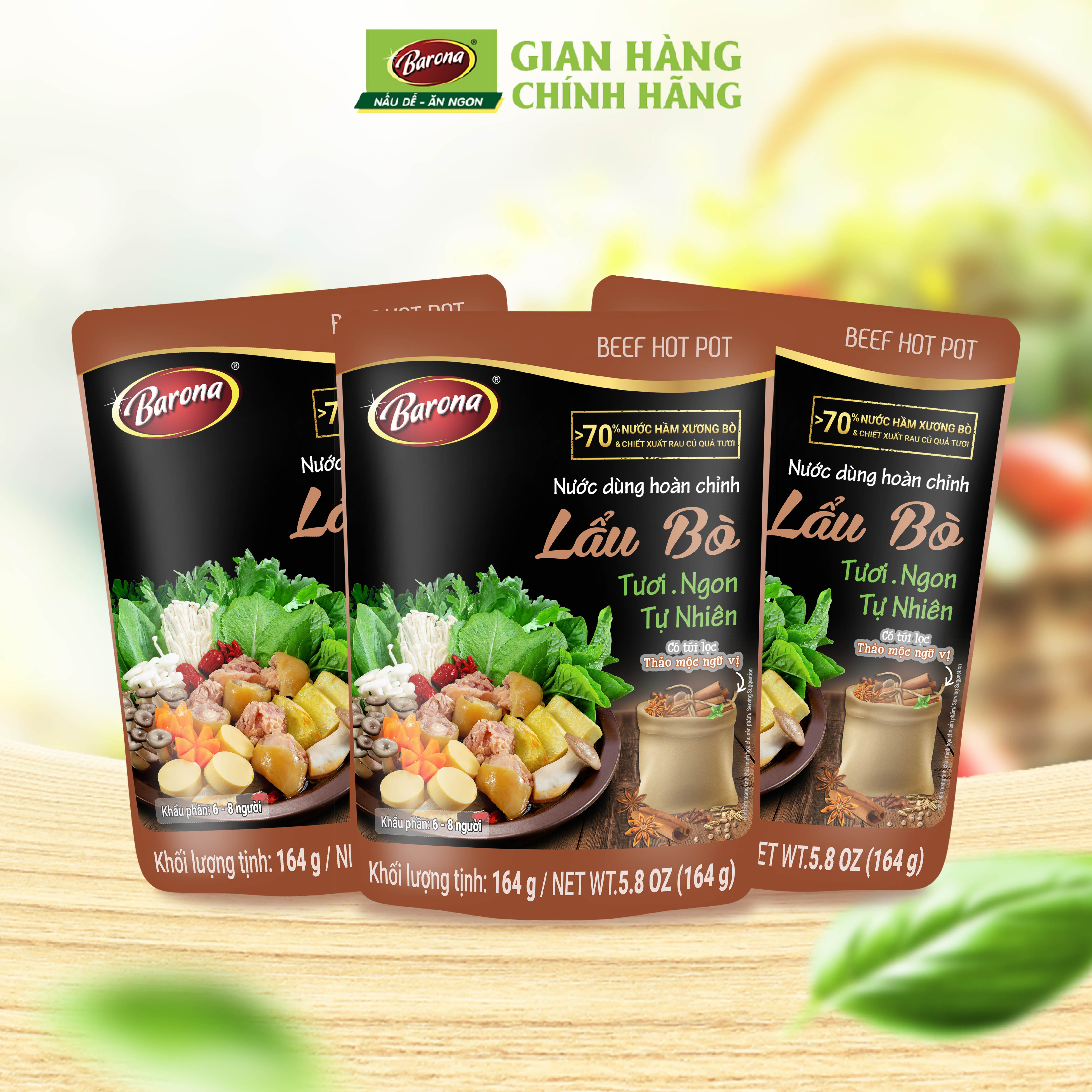  Combo 3 Gói Nước dùng Lẩu Bò Barona 164g tươi ngon chuẩn vị không cần nêm nếm 