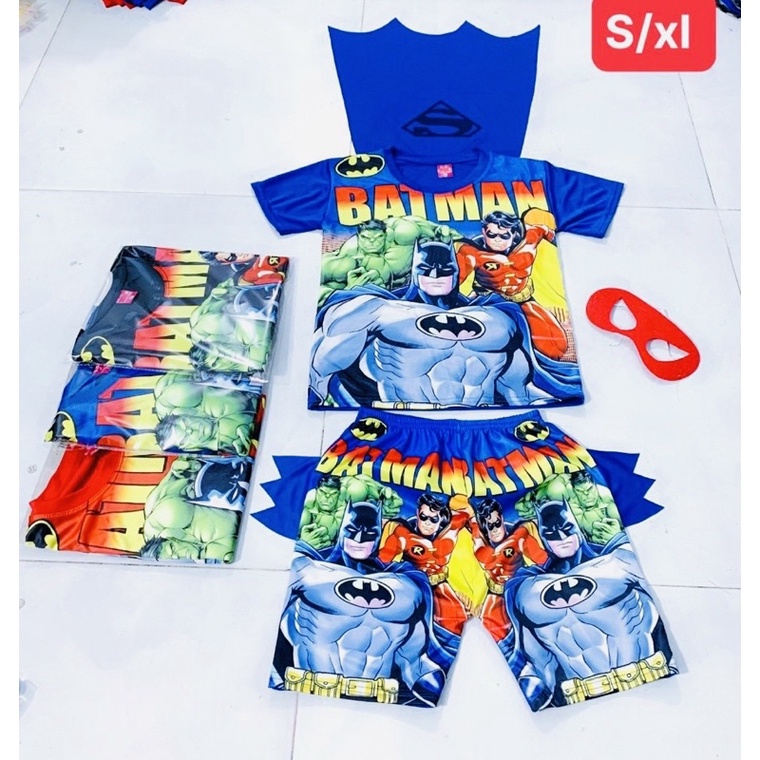 Batmancanh--#bộ quần áo hình siêu nhân rơi có tà kèm mặt nạ size 24-33kg-
