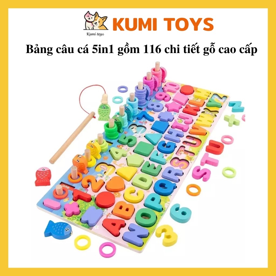 Bảng ghép hình câu cá cho bé nhiều chi tiết loại đẹp cho bé học số chữ hình dạng câu cá Kumi toys