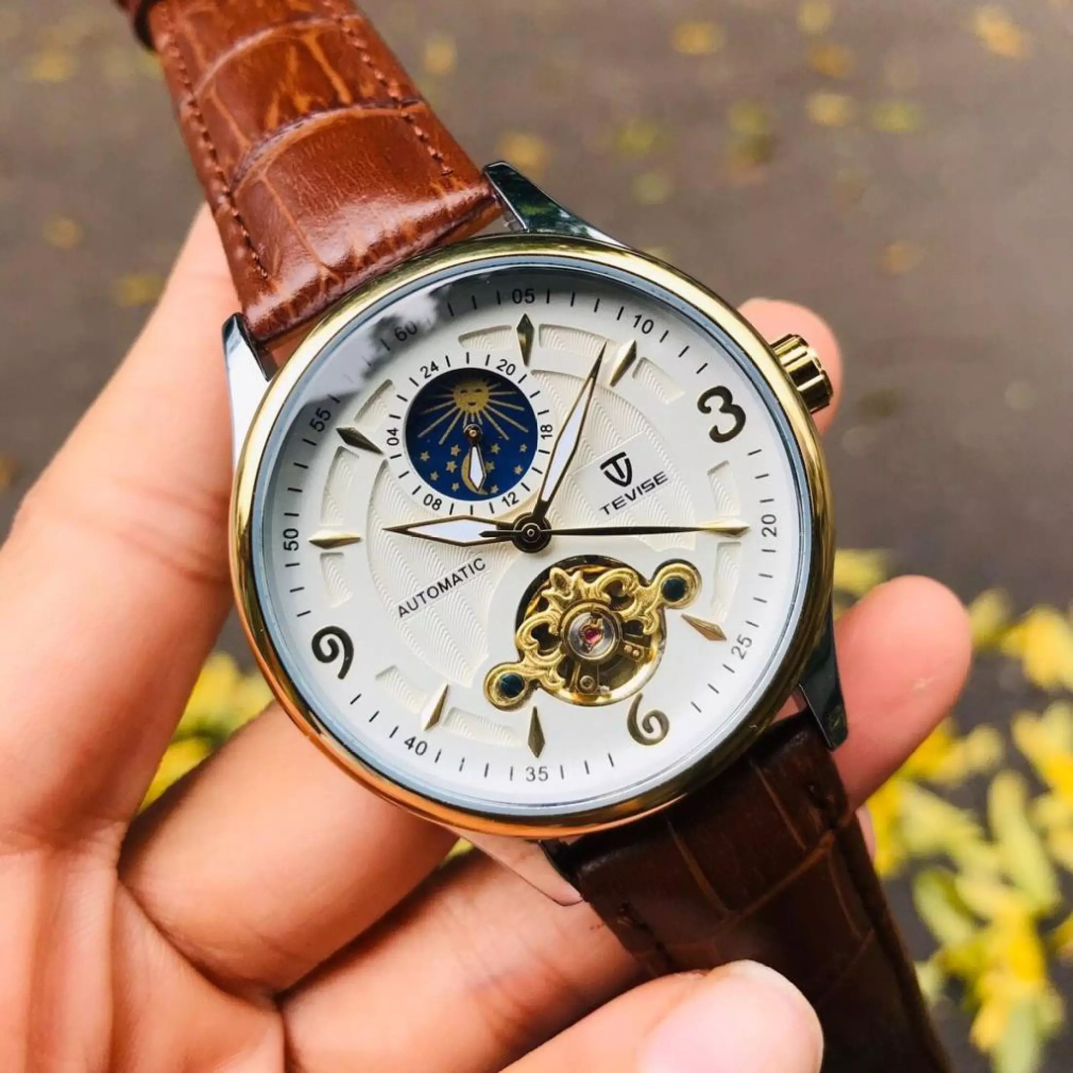 Đồng Hồ Máy Cơ Nam TEVISE Cao Cấp - Đồng Hồ Cơ Nam Automatic Sang Trọng - Mặt Kính Đá Qúy Sapphire C