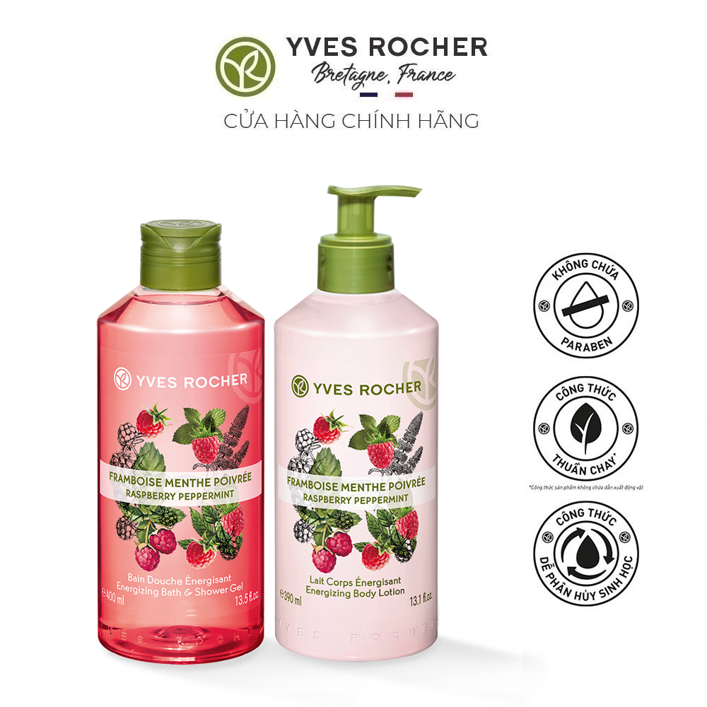 Combo Làm Sạch và Dưỡng Ẩm Yves Rocher Raspberry Peppermint 790ml