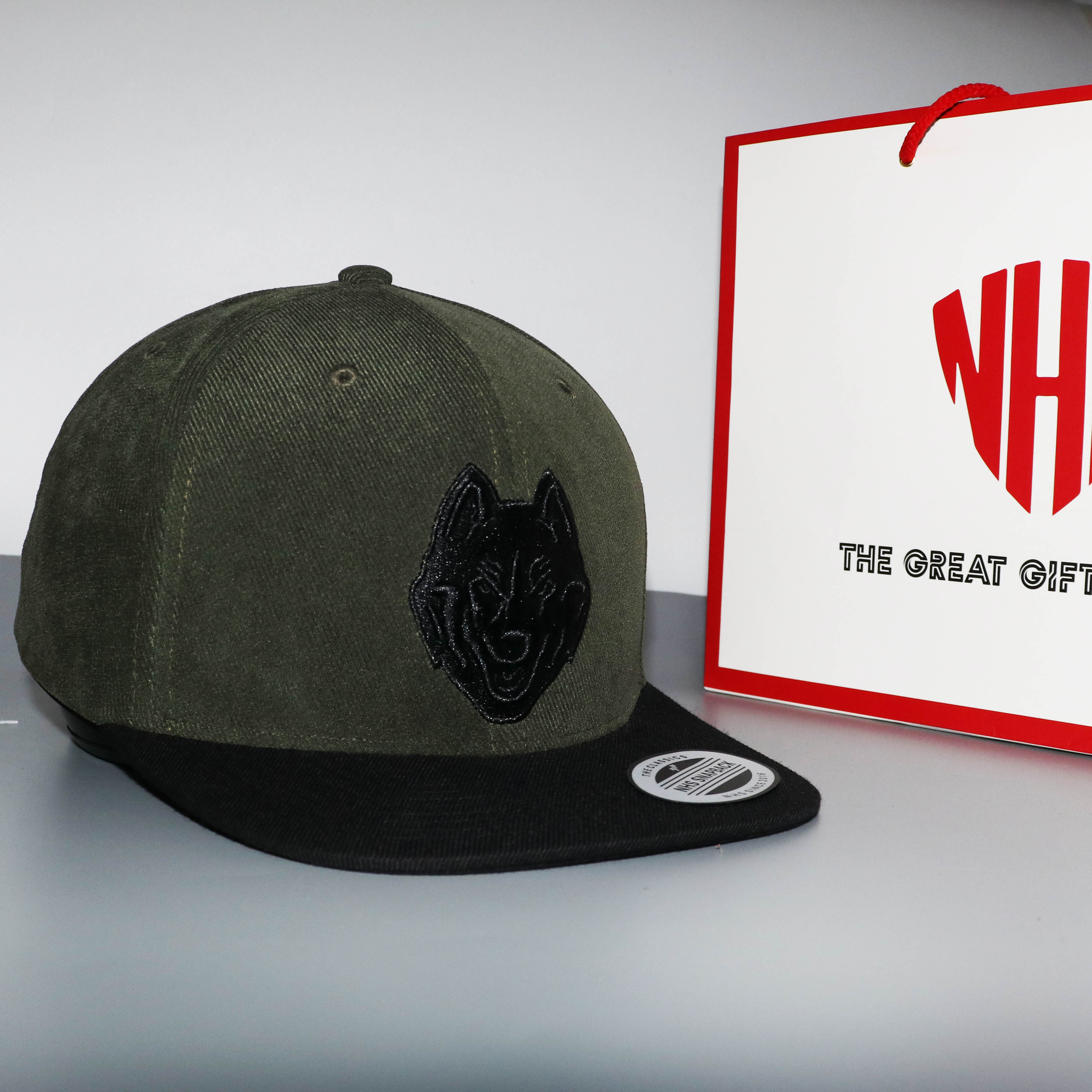 Nón snapback nhs sói nhung xanh rêu soi001.