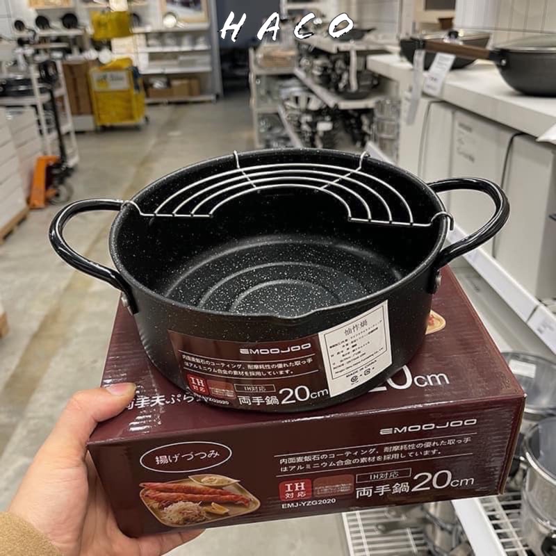 Nồi chiên chống dính nhật emoojoo Nhật có khay ráo mỡ vân đá siêu bền size 20 cm