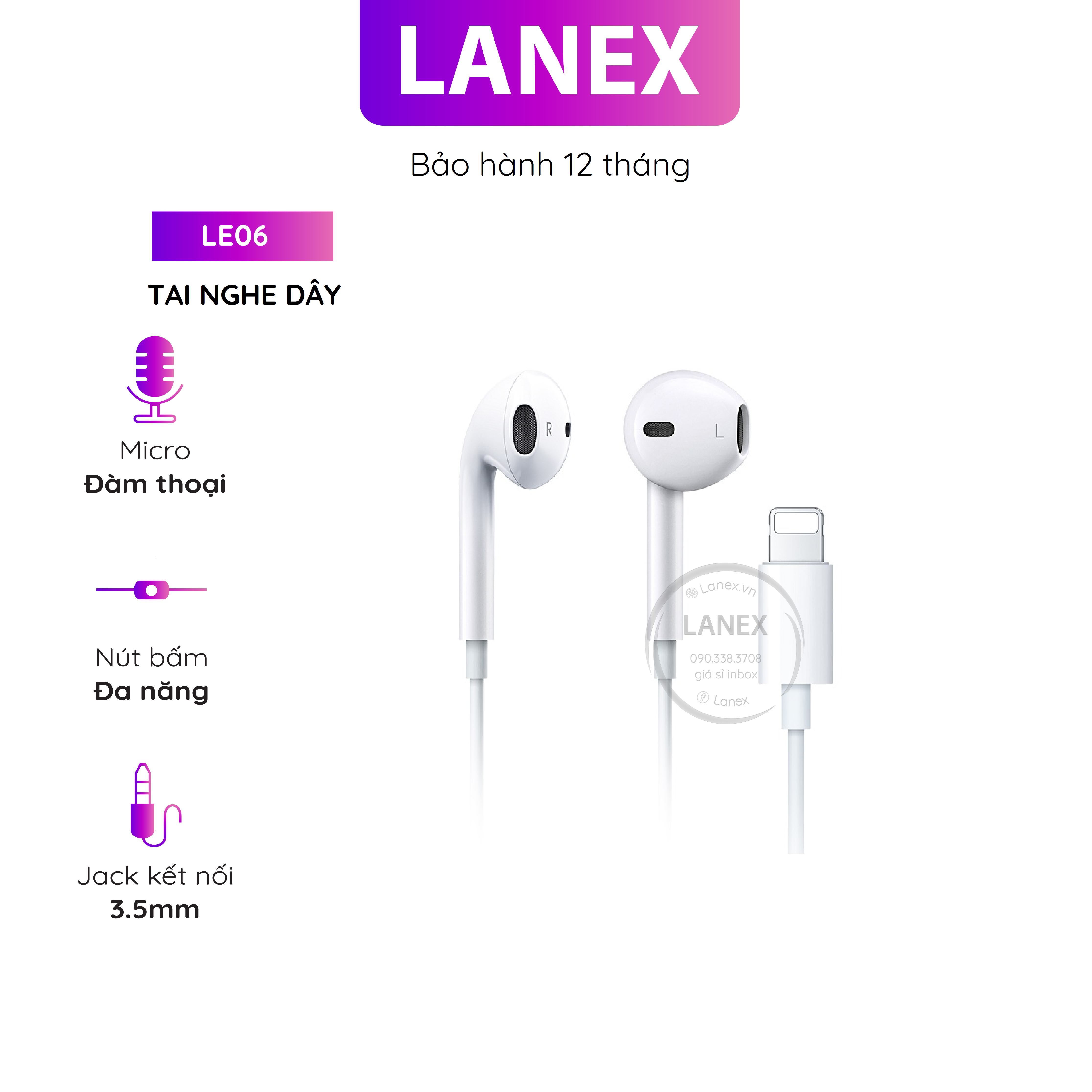 Tai Nghe Dây Lanex - Le06 Tpe Jack Lightning Có Mic Dài 1.2m