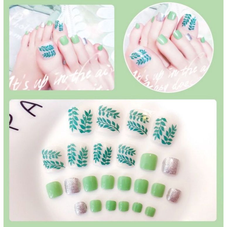 Bộ 24 Móng chân giả , nail giả , móng giả C21 (kèm keo dán)