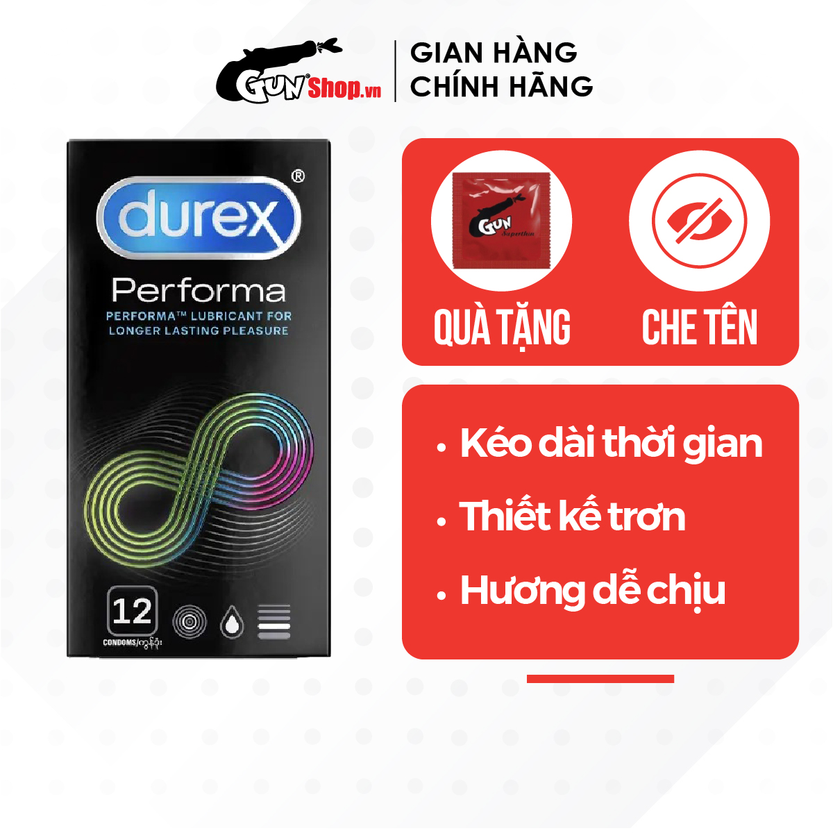 Bao cao su Durex Performa kéo dài thời gian - Hộp 12 cái | GUNSHOP VIỆT NAM