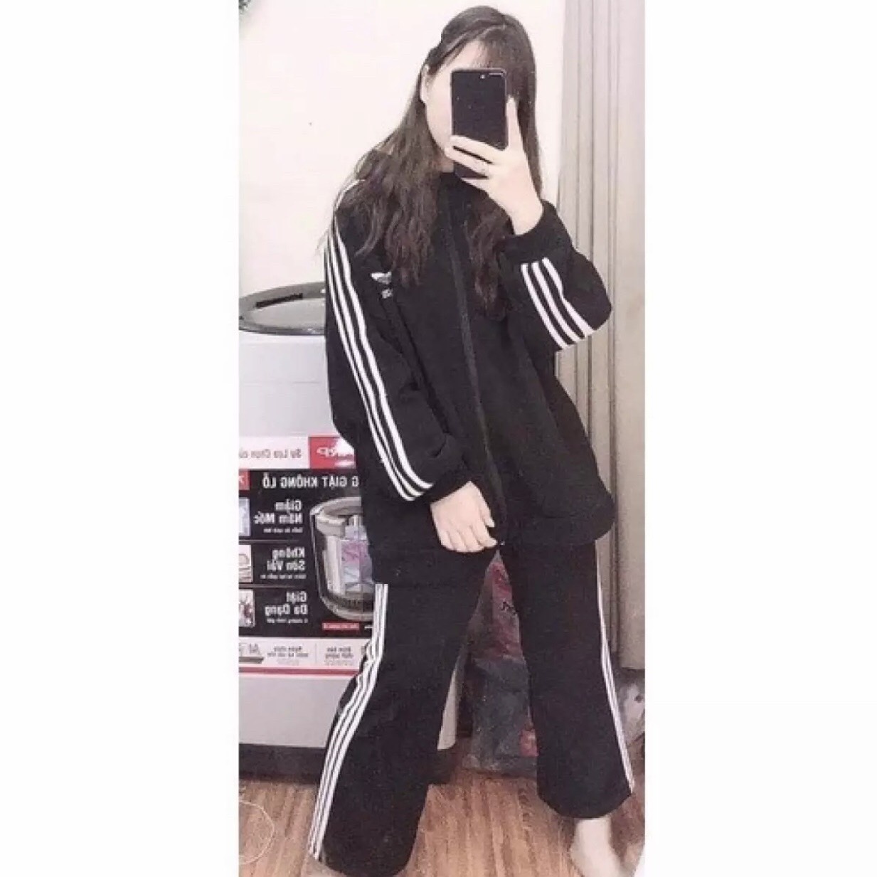 Sét áo lô gô ba sọc +quần ba sọc xuông dài, Thời trang nữ, Đồ bộ, Sét quần áo, Sét thể thao.