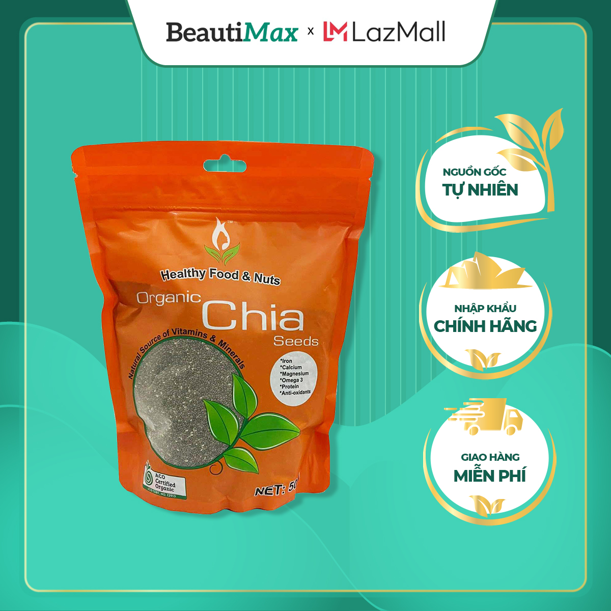 Hạt chia Úc Organic Chia Seed Nature Superfood Healthy Care hữu cơ gói 500g - Beautimax