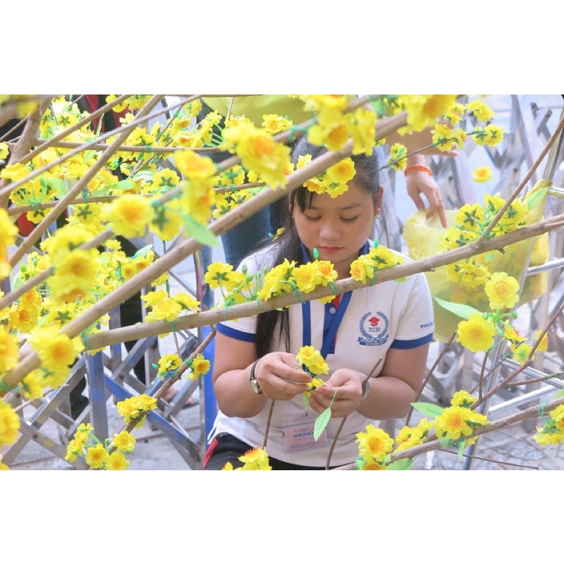 Bông Mai Đào giả, Bông rời, Cụm 3 bông kết cây Hoa Mai Đào trang trí Tết-
