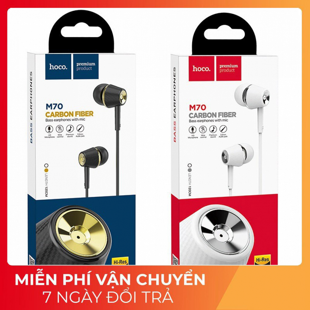 Tai nghe dây Hoco M70 jack 3.5mm, dài 1.2m, tương thích nhiều thiết bị