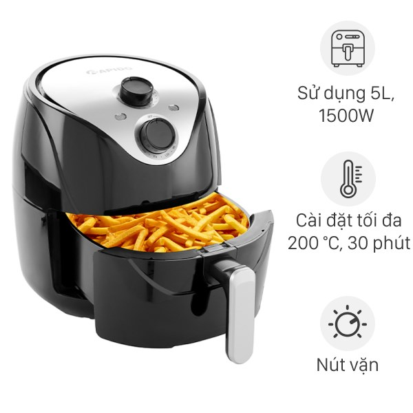 nồi chiên không dầu, nồi chiên không dầu 3.5 l - Nồi chiên không dầu RAPIDO RAF5.0M dung tích 5L công suất 1500W,  công nghệ Rapid Air - Ăn uống lành mạnh cho bạn một cuộc sống khỏe mạnh