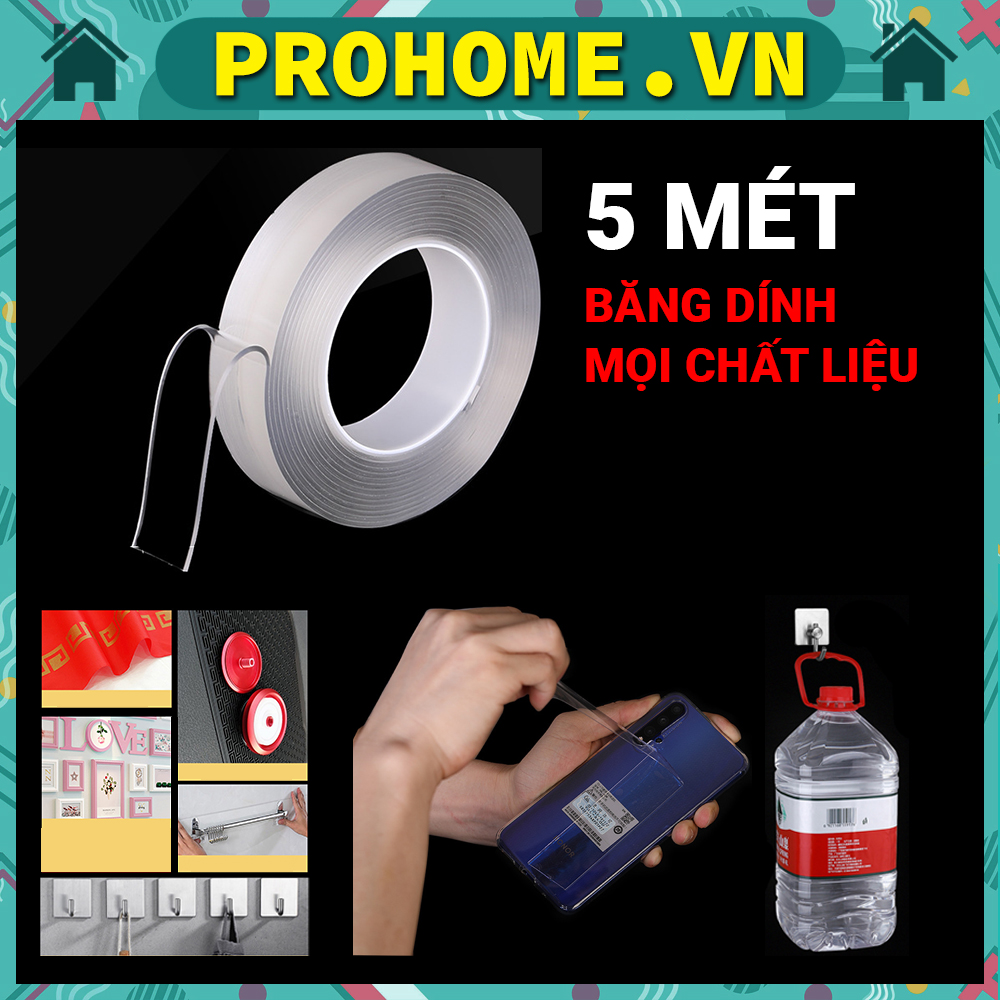Cuộn Băng Keo Trong 2 Mặt 5 mét SIÊU DÍNH, Chịu Lực Cao, Độ Dính Chắc