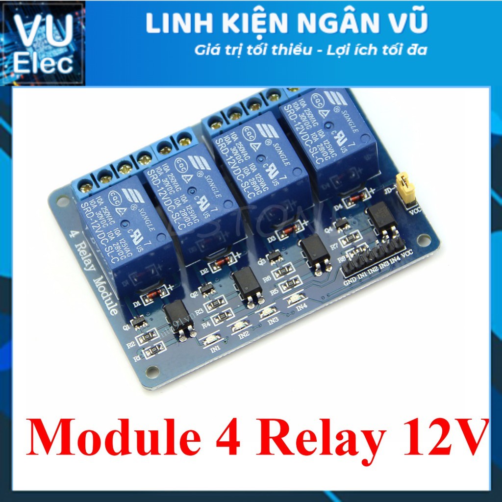 Module relay 4 kênh 5v/12v/24v 220v/10a có opto cách ly