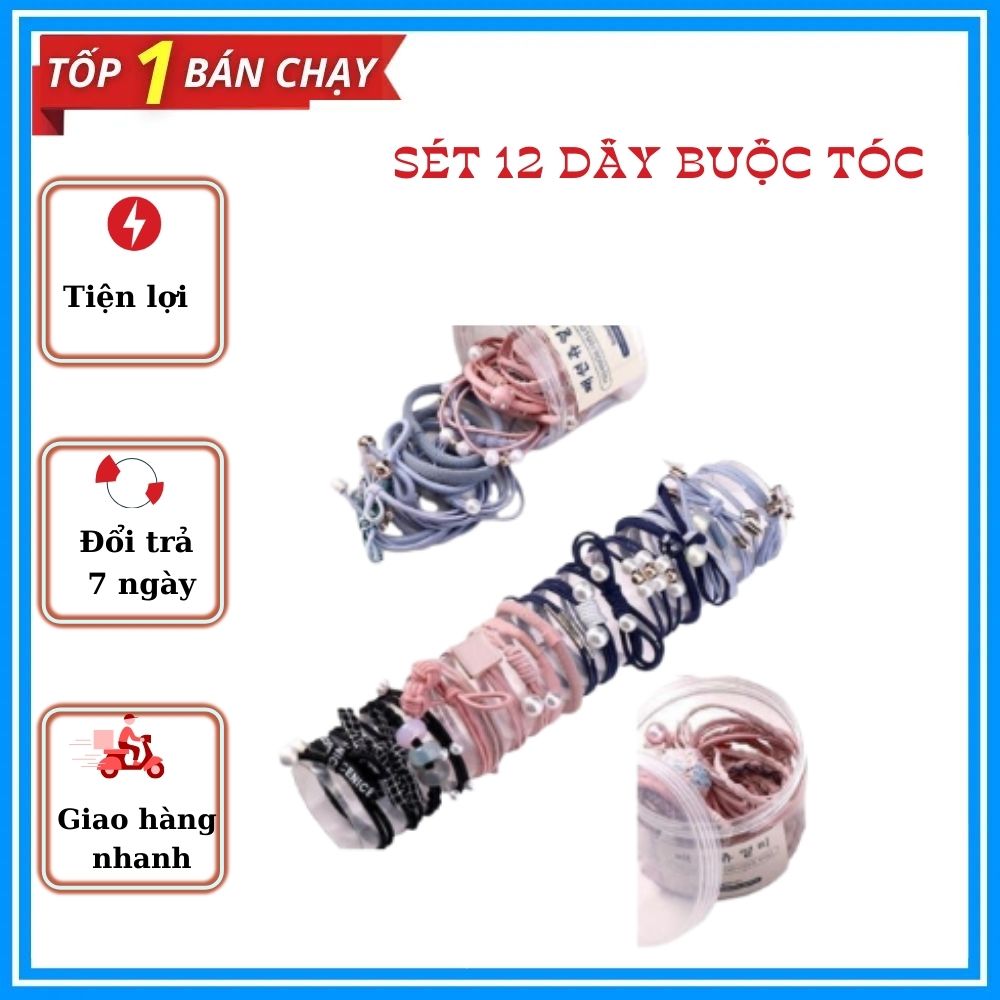 Hộp chun buộc tóc 12 dây sang trọng cho bạn gái màu ngẫu nhiên