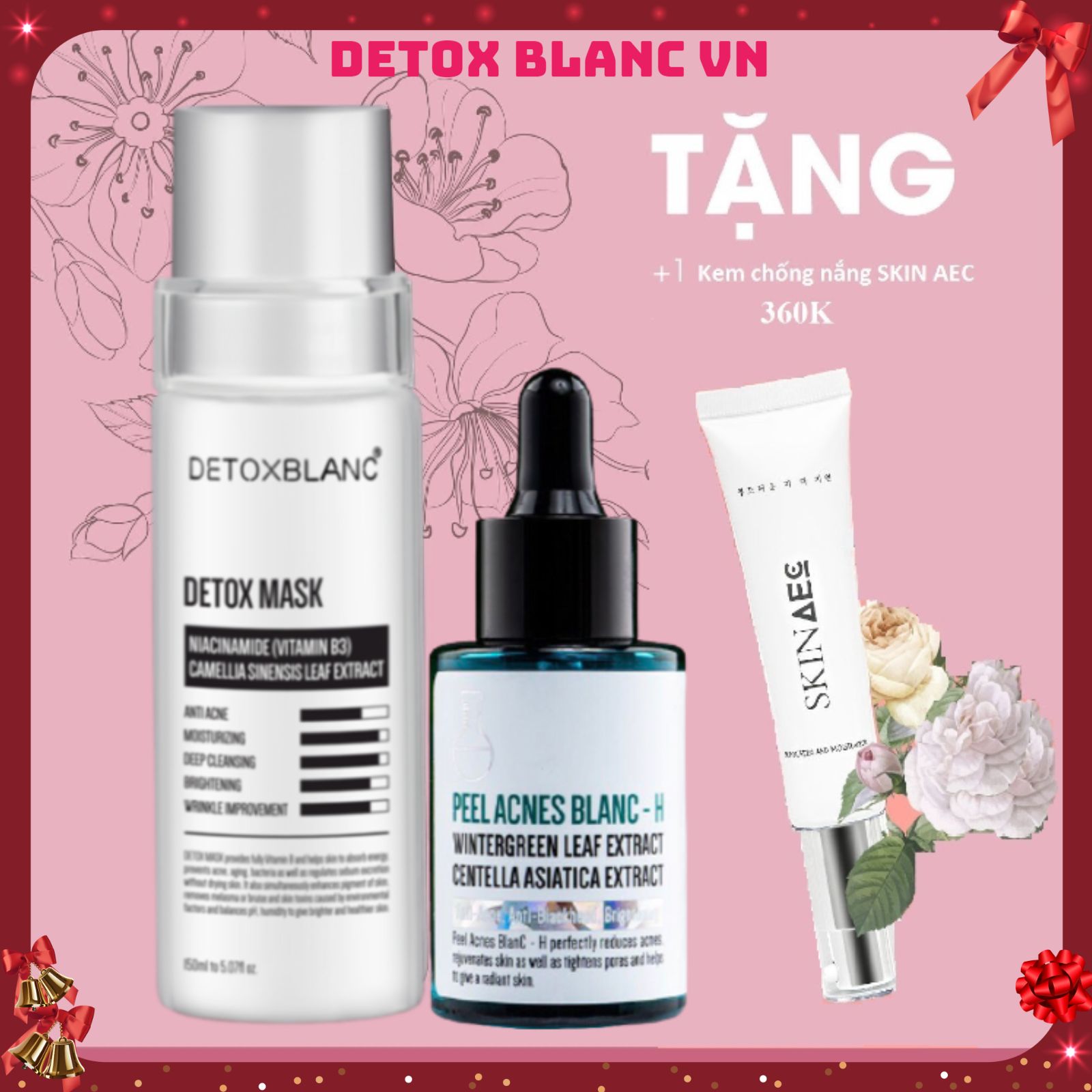 Combo xóa mụn thâm dưỡng trắng da Tặng kèm kem dưỡng ẩm chống nắng skin aec