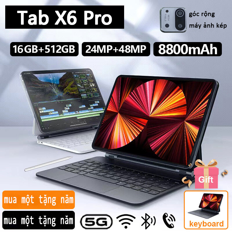 Máy tính bảng Tab X6 Pro chính hãng Màn hình 10,8 inch Máy tính bảng 12GB + 512GB Wifi/5G Hai SIM Máy tính bảng học tập dành cho sinh viên Vỏ bảo vệ miễn phí khác Máy tính bảng Android 8800mah Máy tính bảng trò chơi giá rẻ Máy tính bảng