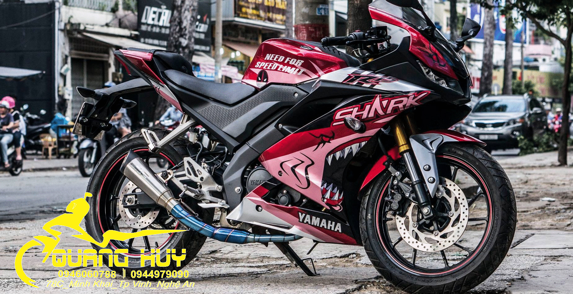 Tem trùm xe máy Tem trùm YAMAHA R15 V3 CÁ MẬP ĐỎ- tem xe máy r15 v3 CÁ MẬP ĐỎ làm  theo yêu cầu - Te