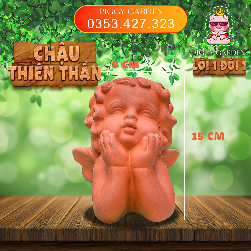 Chậu đất nung - Chậu trồng sen đá, xương rồng - Chậu thiên thần xòe cánh miệng 8cm, cao 15cm