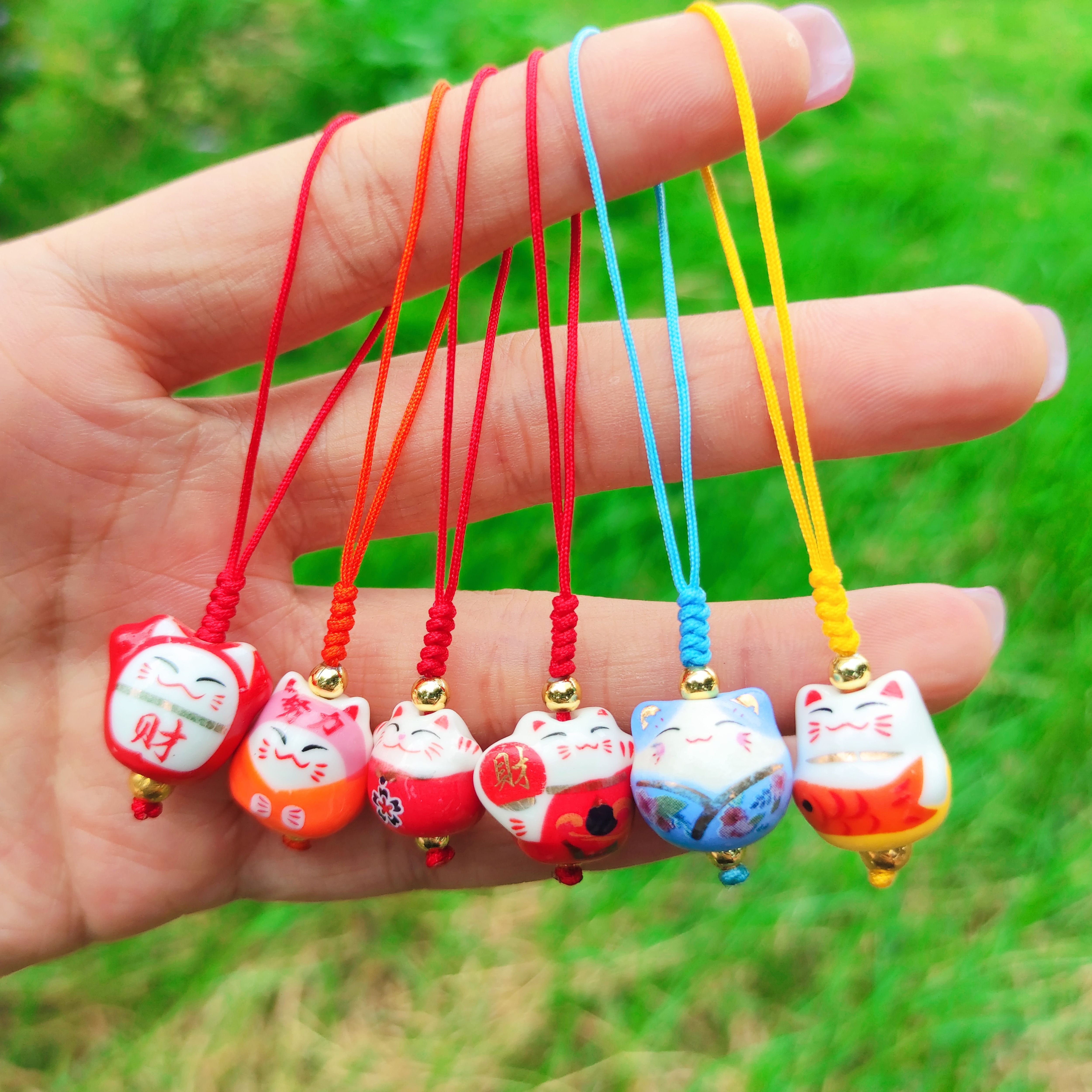 Móc khóa điện thoại mèo may mắn nhật bản maneki gốm dễ thương nhiều màu kiểu đơn giản - ms042