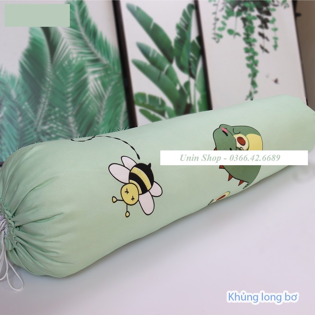(Đẹp xuất sắc) Vỏ gối ôm poly cotton mẫu Khủng Long Bơ, áo gối dài nhiều mẫu đẹp, bao gối ôm người lớn 30x100cm có dây dù rút kéo
