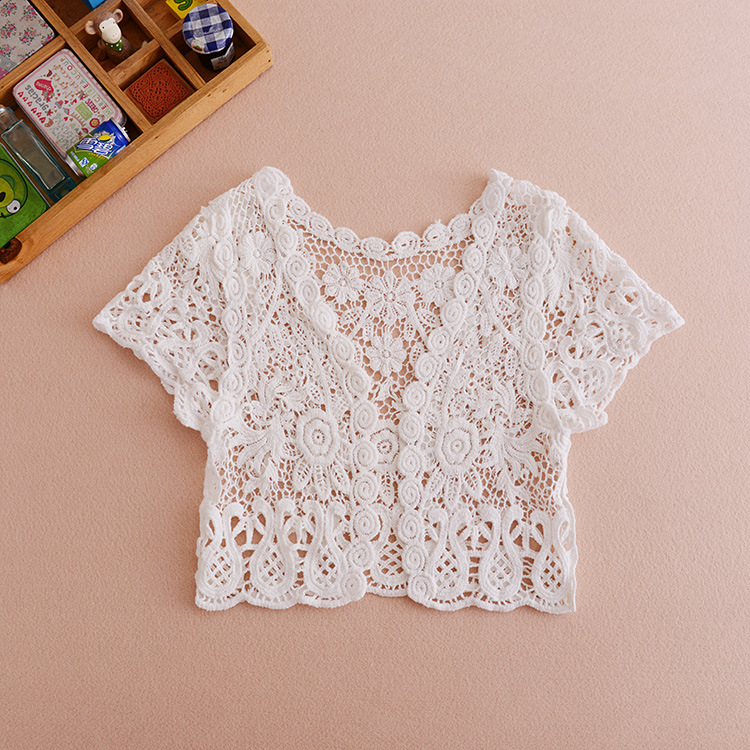 Áo khoác cardigan nữ len móc tay ngắn dáng lửng