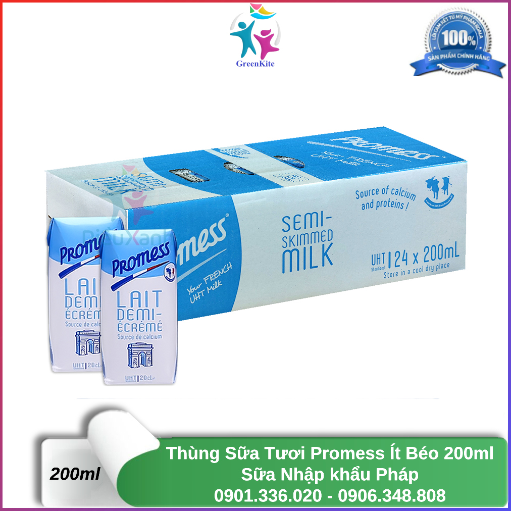 Thùng sữa promess ít béo 200ml - sữa tươi tiệt trùng ít béo - sữa tươi không đường - sữa nhập khẩu pháp