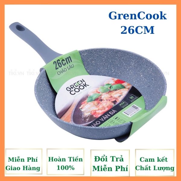 CHẢO CHỐNG DÍNH VÂN ĐÁ ĐÁY TỪ - HÀNG CHÍNH HÃNG [ GRENCOOK ] CHẢO SIZE TO BỰ LÒNG ĐÁY SÂU. 26CM