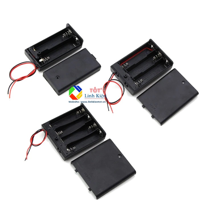 Hộp đựng pin AA 1,5V - pin con thỏ có nắp đậy, switch ON/OFF đấu nối tiếp loại 2 cell, 4 cell