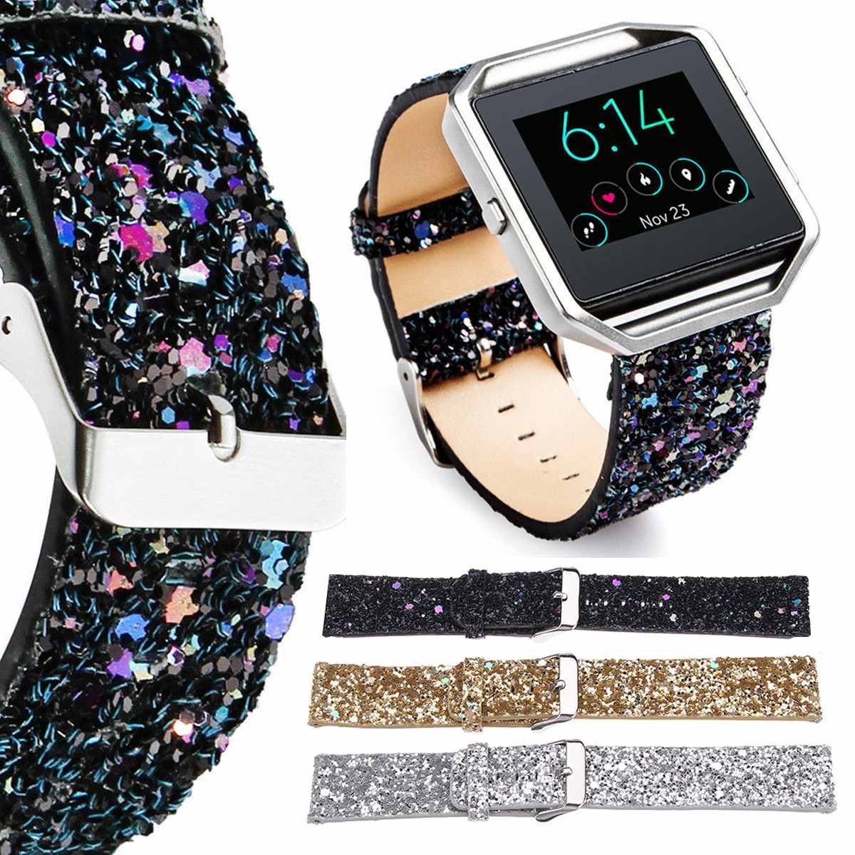 ✗┅♦ Luxury Leather Wrist Watch Band Strap For Fitbit Blaze Activity Fitness Tracker Watch Smart Accessories Silver Gold Black Colors