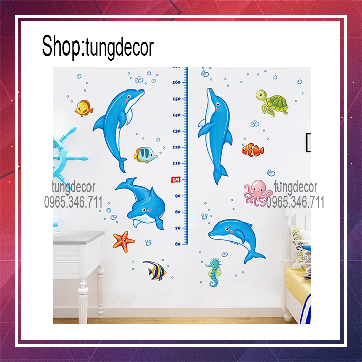 Decal dán tường cho bé THƯỚC ĐO CÁ HEO XL8368. Decal dán phòng Tranh dán tường cho bé