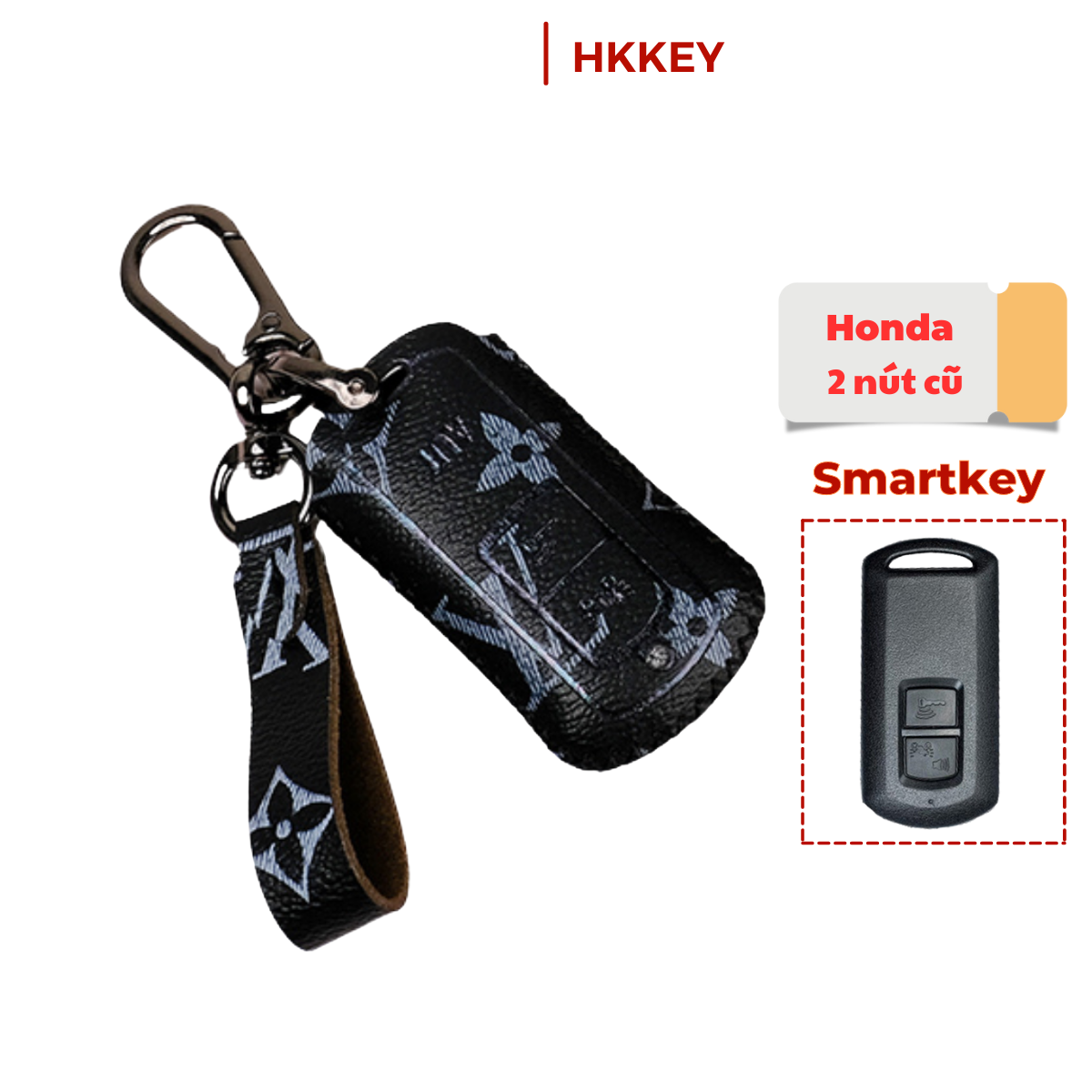 Bao da  chìa khoá Smartkey AB, Air Blade, Honda Lead, Vision, Vario, Click LV khâu tay móc đen