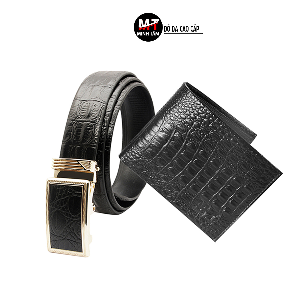 [HCM]Combo Thắt Lưng Ví Nam Minh Tâm Da Bò Vân Cá Sấu MT*10401H
