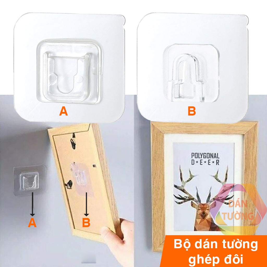 Bộ móc dán tường ghép đôi chữ U + hình tháp MDT, bộ móc dán tường treo ổ điện, treo tranh ảnh không khoan đa năng