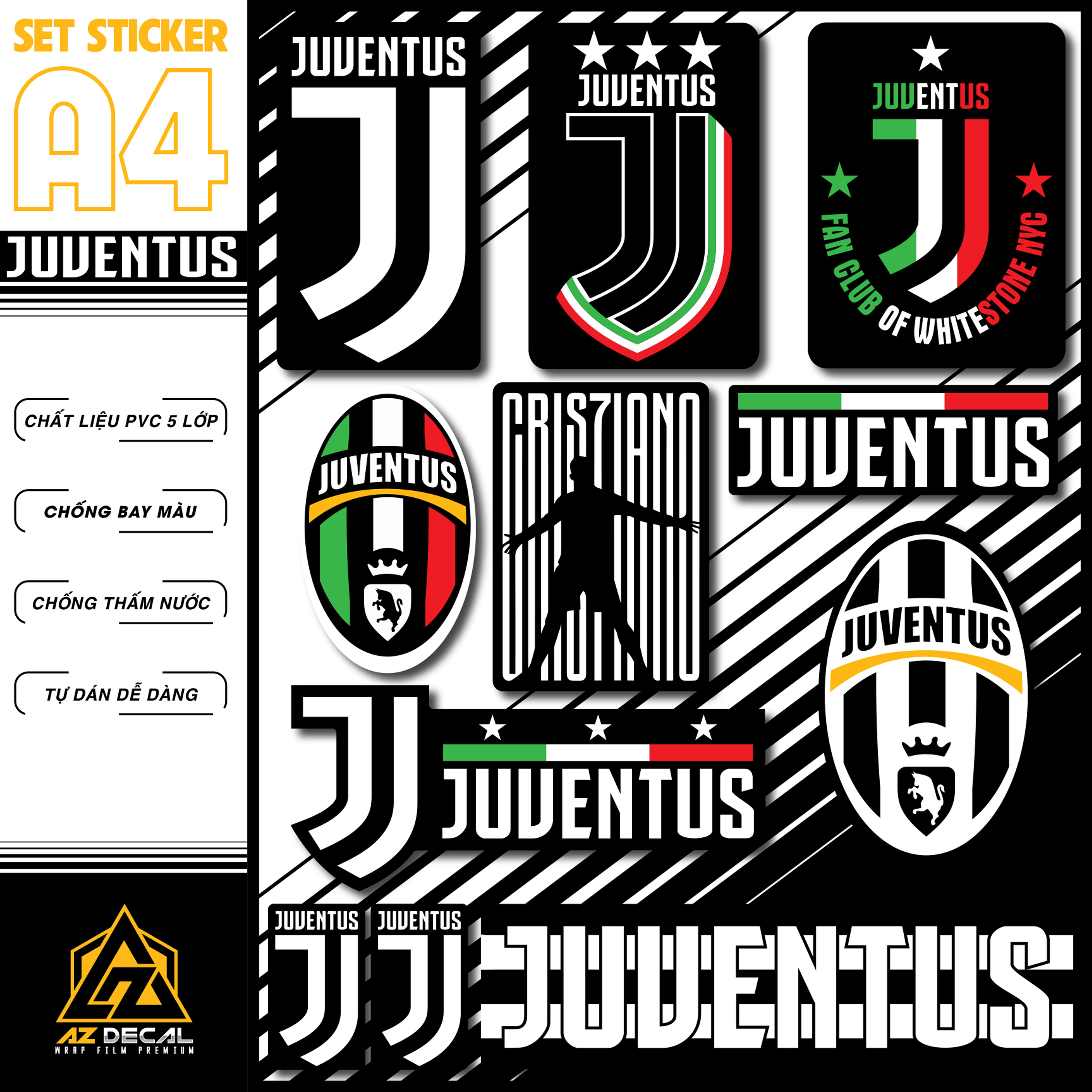 Sticker Bóng Đá CLB Juventus Dán Tem Xe, Dán Nón, Điện Thoại, Laptop