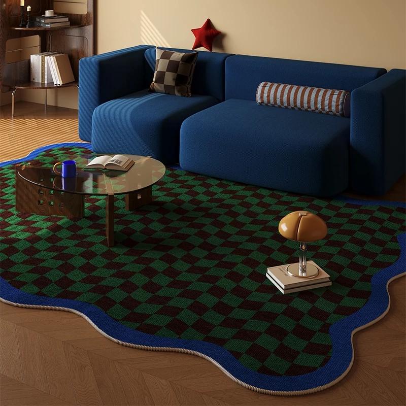 Thảm phòng khách nhung pha lê cao cấp kẻ caro da cừu màu sáng 80*120cm-160cm*230cm chống thấm nước không gây tiếng ồn trang trí phòng ngủ