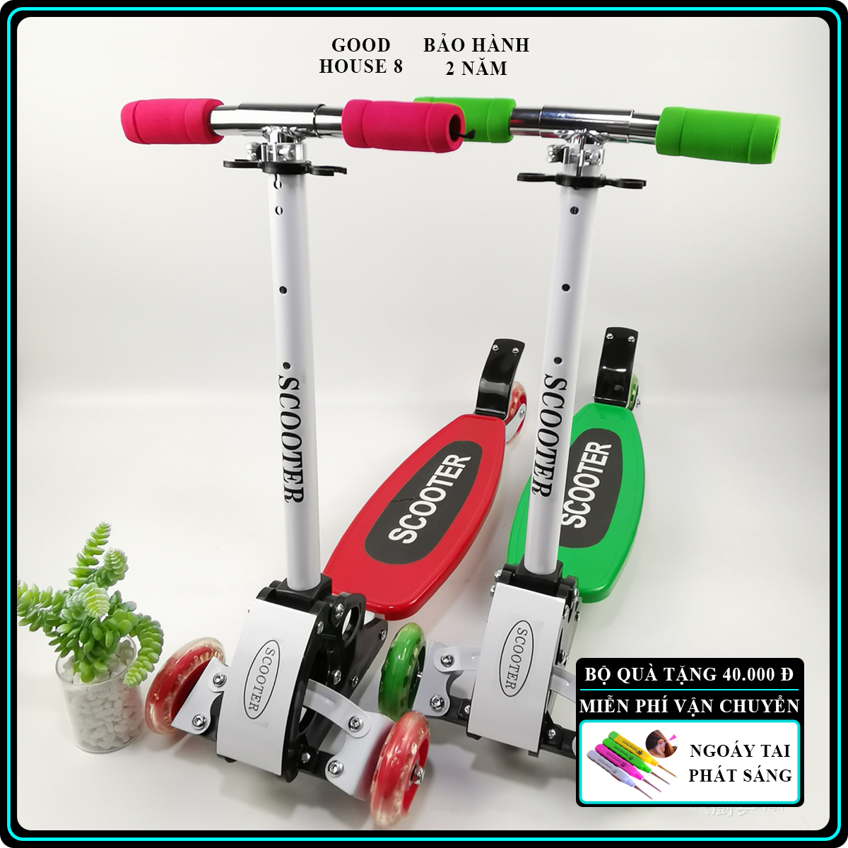 Xe trượt Scooter 3 bánh thể thao, xe trượt cho bé từ 3 tuổi có thể gấp gọn, Xe trượt Scooter cao cấp bằng kim loại