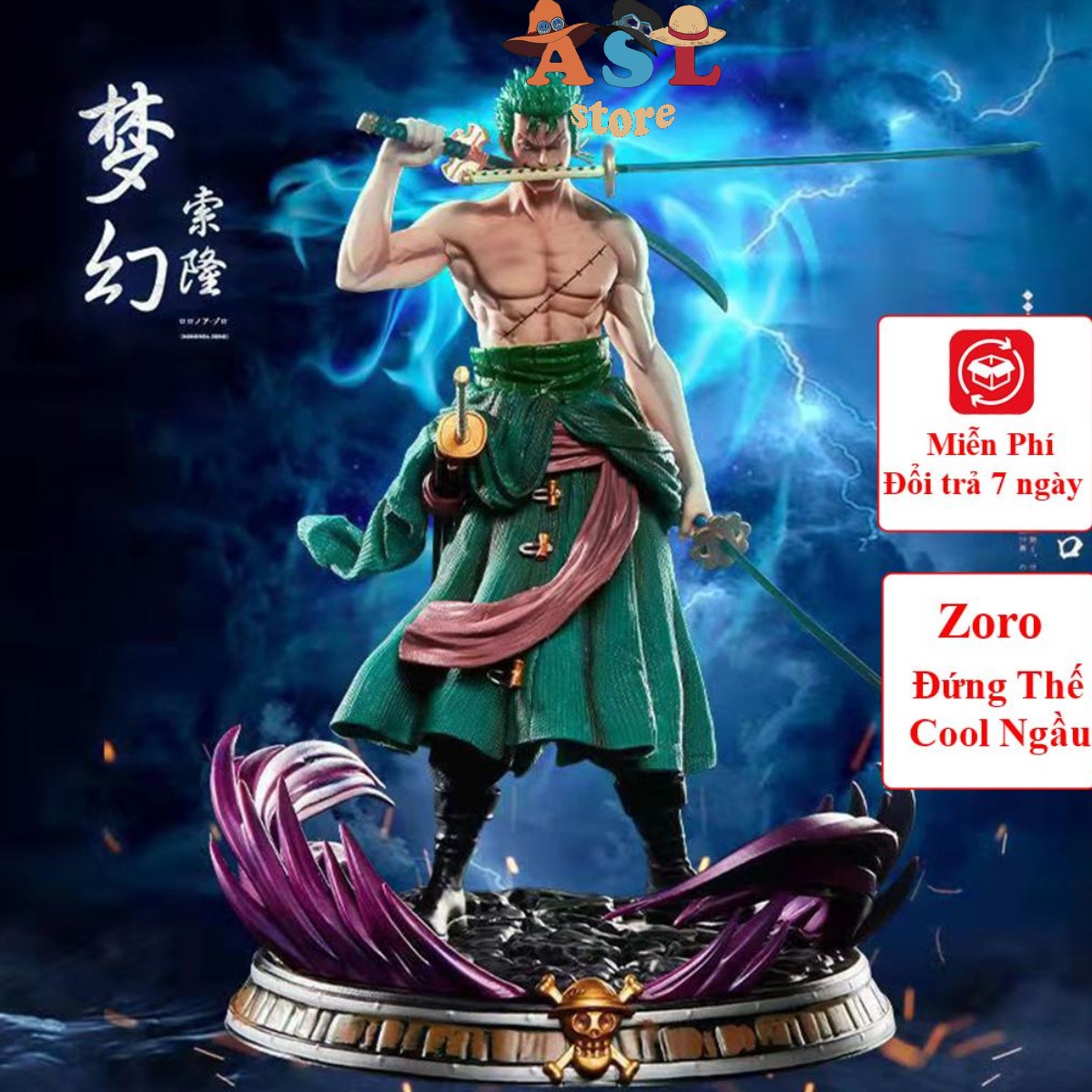 Mô hình one piece mô hình zoro đứng cool ngầu 2 đầu 3 kiếm 3 haki asl shop mô hình đồ chơi figure one piece