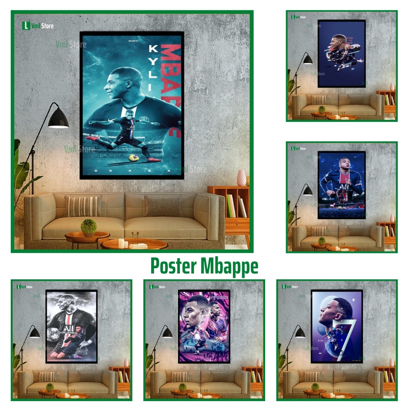 Poster mbappe, khung ảnh bóng đá-poster bóng đá siêu sao,siêu đẹp, trang trí, treo tường