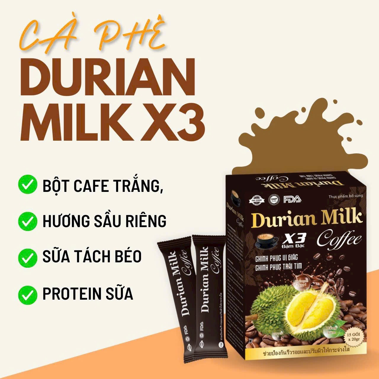 [2 Hộp] Cà Phê Sầu Riêng DURIAN - Cafe Sầu Riêng Hộp 15 Gói