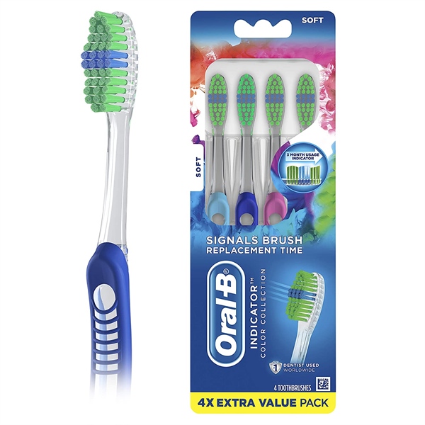 Bộ 4 Bàn chải đánh răng Oral-B 40 lông mềm kiểu dáng hiện đại, làm sạch dễ dàng , Màu sắc giao ngẫu nhiên (Mỹ)