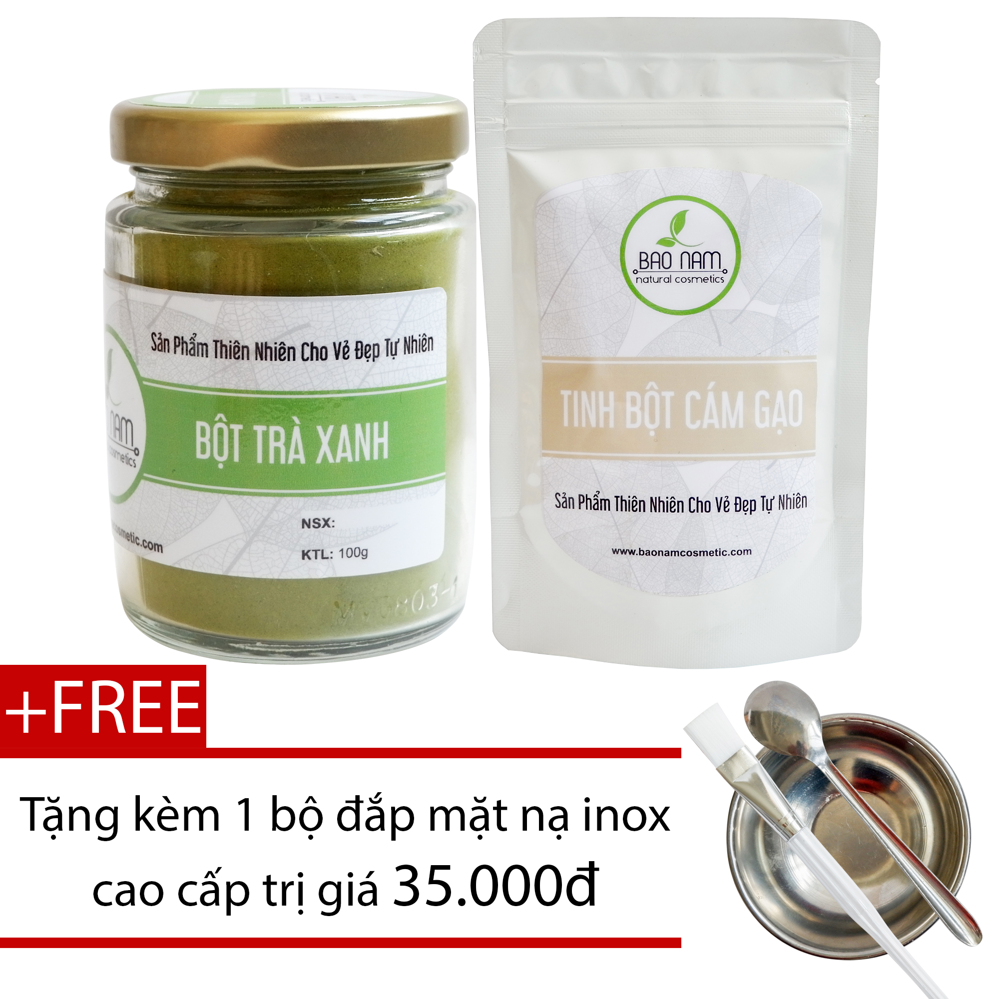 [HCM]Combo Bột Trà Xanh 100g + Tinh Bột Cám Gạo 100g ( dạng túi) Nguyên Chất Bảo Nam + Tặng Bộ Pha Chế Đắp Mặt Nạ - Làm Sáng Da