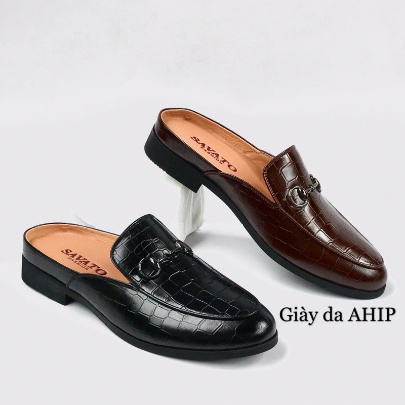 ✶✔ giày sục nam thời trang ahip da bò cao cấp bảo hành da 12 tháng
