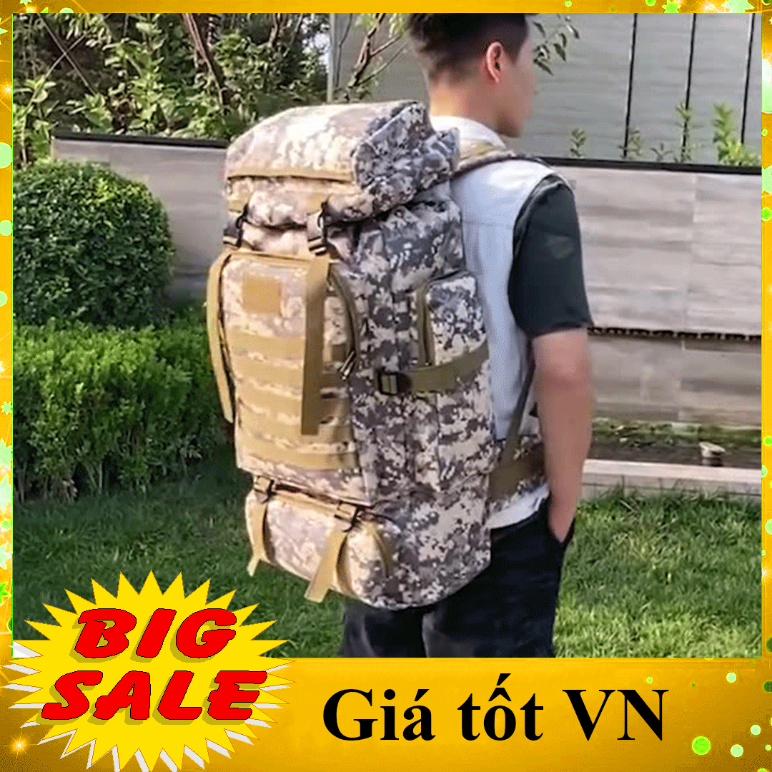 Balo leo núi dung tích lớn 80 lít quân đội, túi hành lý đường dài, chiến thuật rằn ri đi phượt chống thấm nước nhiều khoang