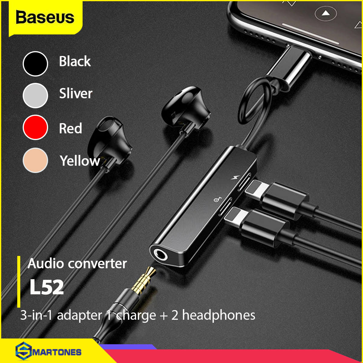 Jack chuyển cổng Lightning Baseus L52  sang Audio 3.5mm + Lightning  giúp nghe nhạc đồng thời sạc cho iPhone,iPad