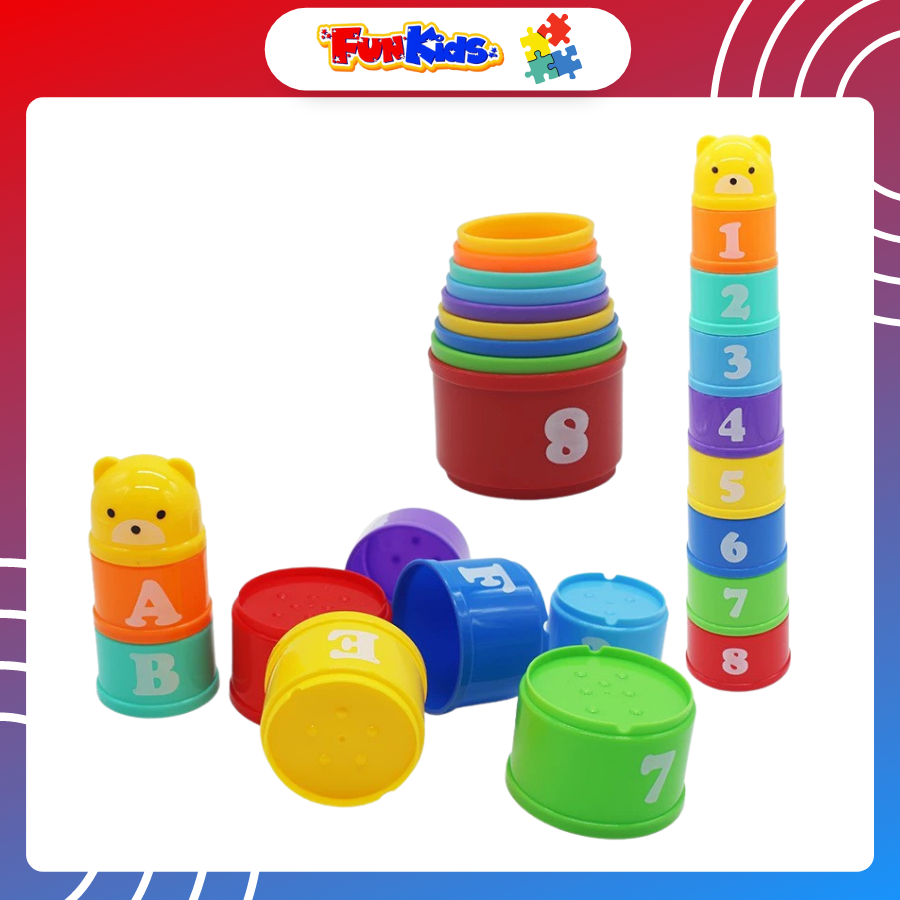 Đồ chơi trẻ em thông minh cốc xếp chồng 9 tầng cao 39 cm cho bé học phân biệt màu sắc, số chữ và so sánh cao thấp lớn bé