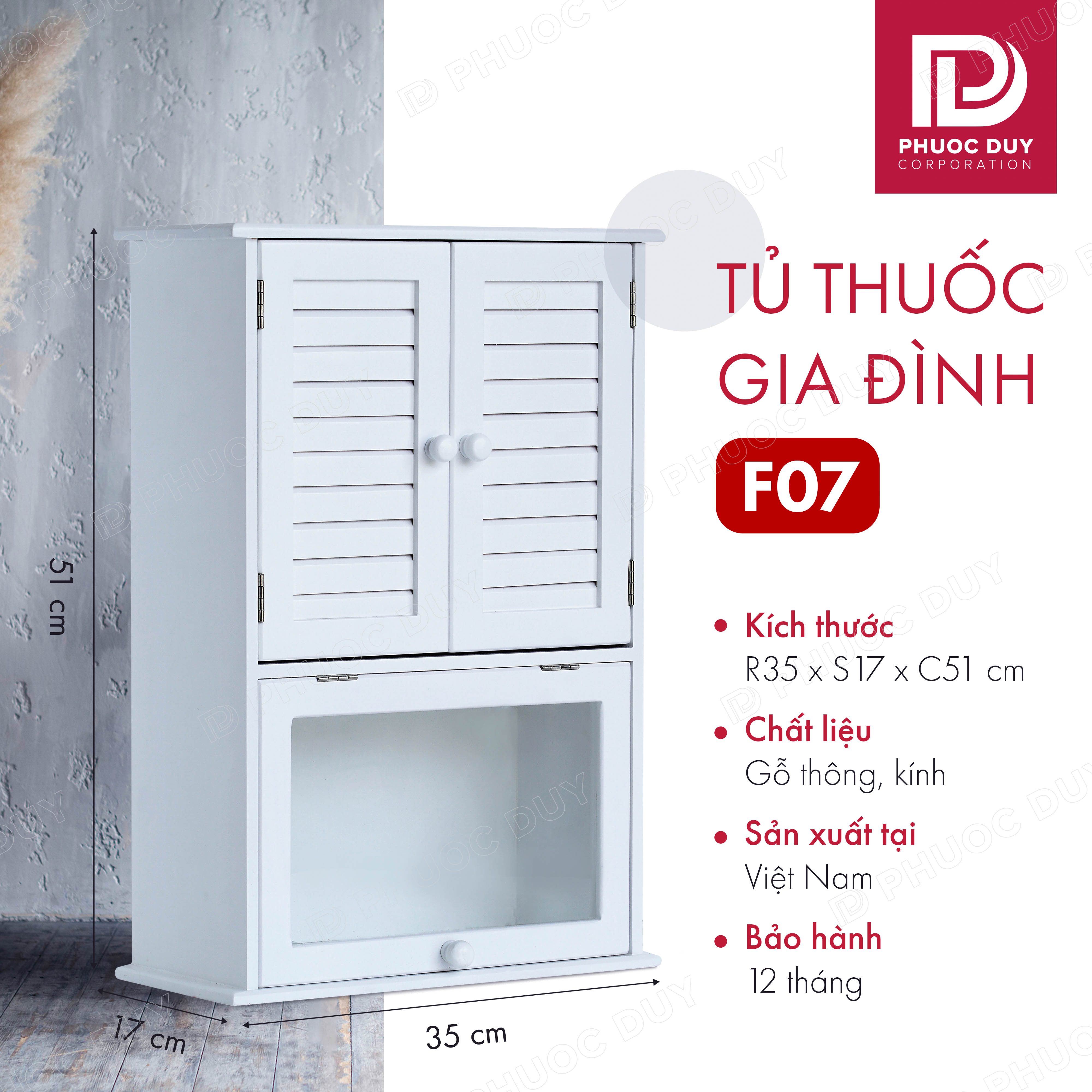 Tủ thuốc gia đình - Tủ y tế gỗ tự nhiên F07