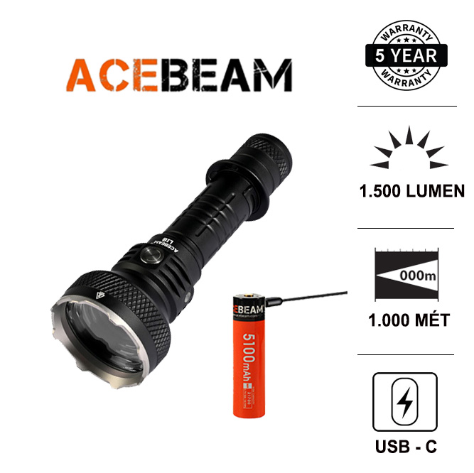 ACEBEAM L18 Đèn pin tác chiến nhỏ gọn tầm chiếu siêu xa 1000m độ sáng 1500 lumen bóng LED Osram sử dụng 01 pin 21700 (kèm theo) Đèn Đèn pin